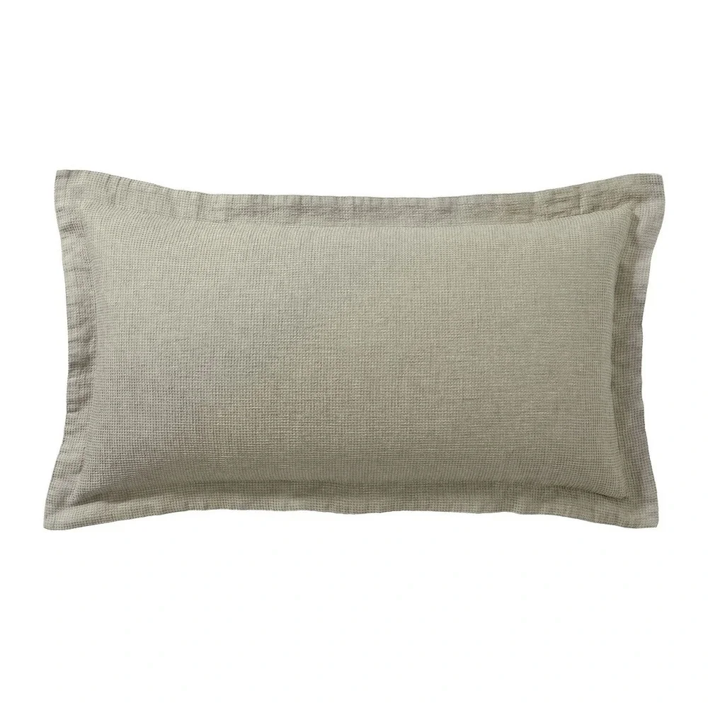 Pottery‎ Barn Belgian Flax Linen Waffle Weave King Sham Set Eucalyptus 2pc New